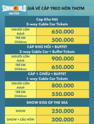 BẢNG GIÁ VÉ THAM QUAN SUNWORLD HÒN THƠM