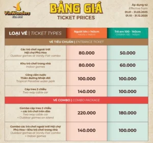 BẢNG GIÁ VÉ THAM QUAN VINWONDERS CỬA HỘI